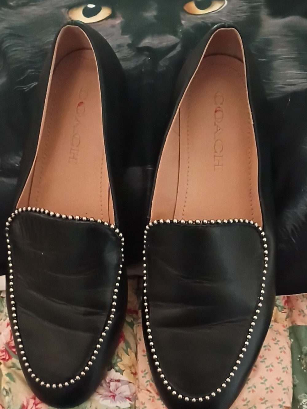 Coach Women's Black Studded Leather Loafers